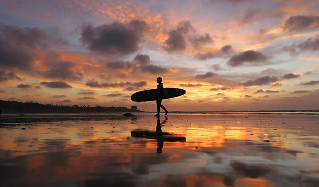 San Diego Beach and Surfer at Sunset