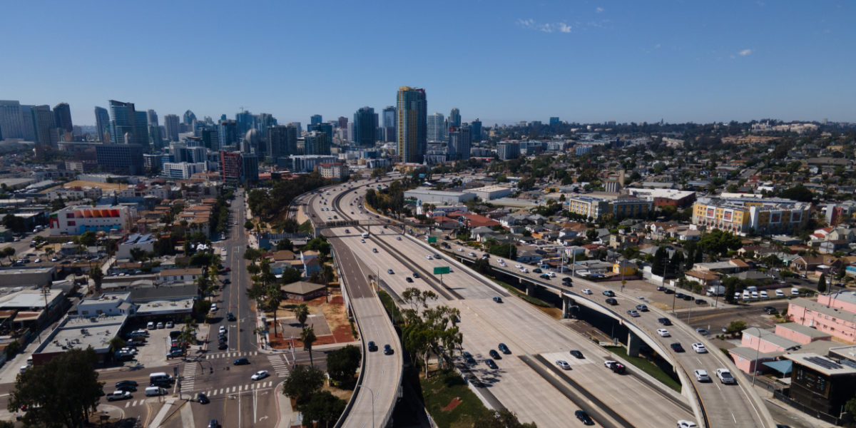 Aerial view of downtown San Diego from Barrio Logan