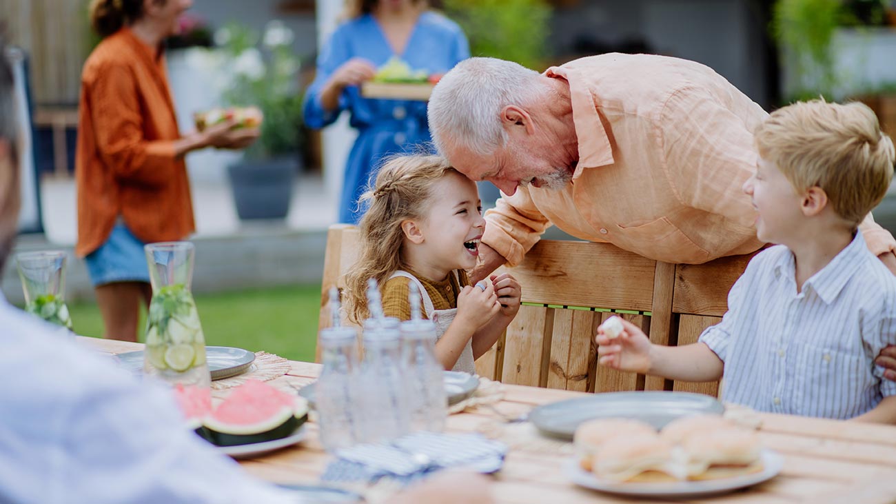 Grandfather and grandkids having fun