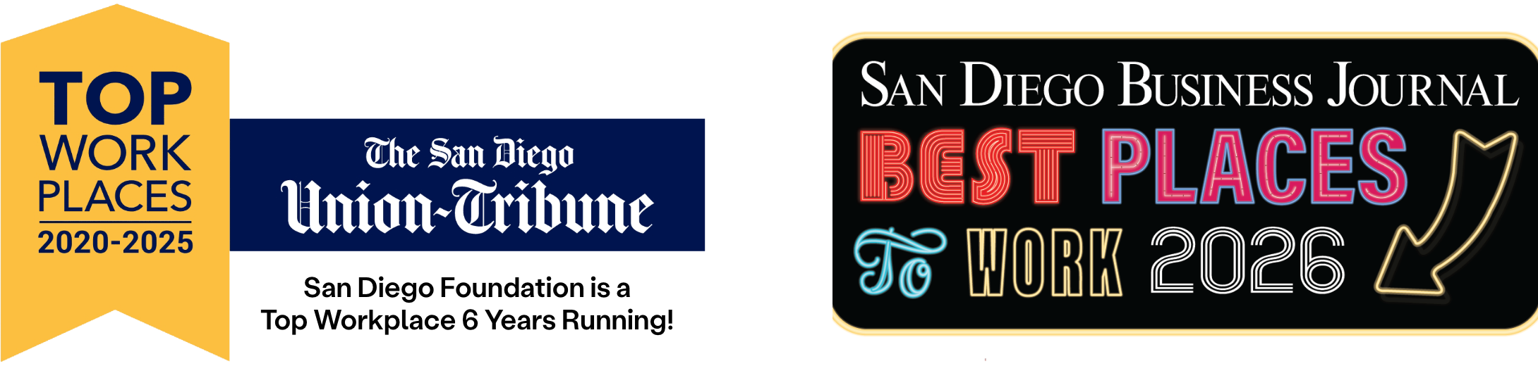 SD UT Top Workplaces and SDBJ Best Places to Work badges